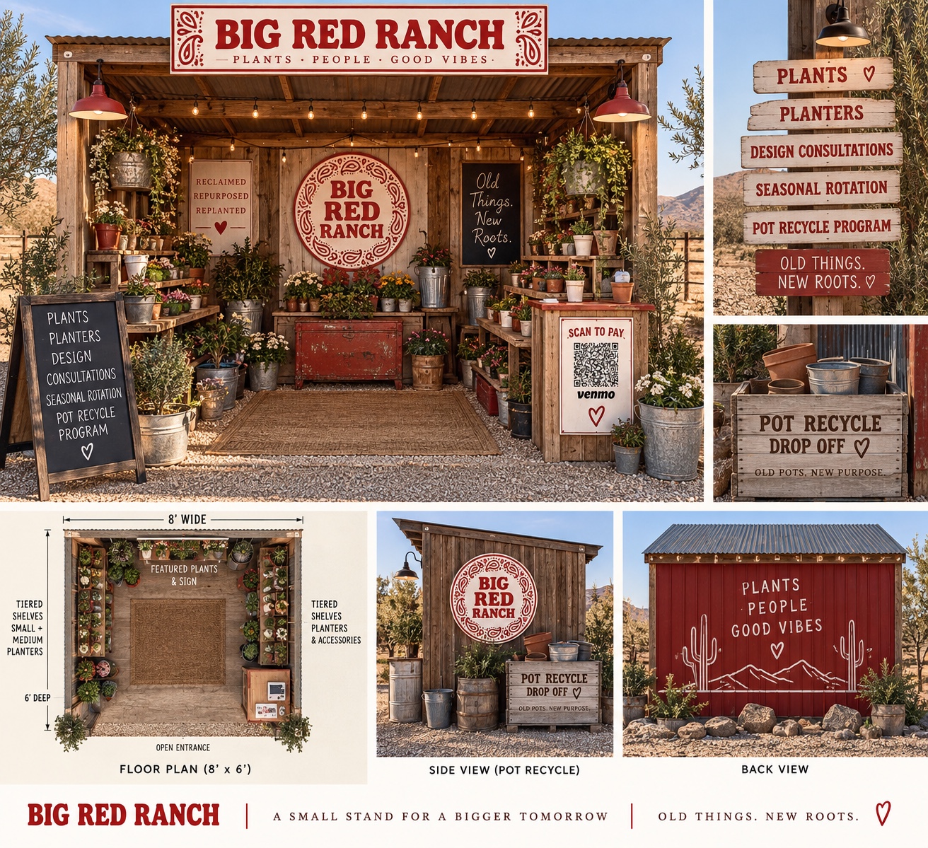 Big Red Ranch farm stand design with reclaimed planters
